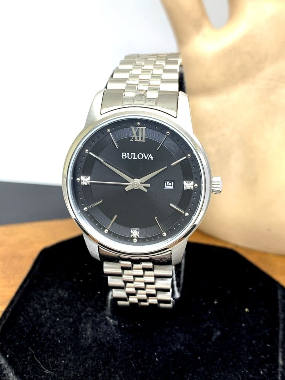 Bulova Women’s Watch 96P226 Diamond Accent Black Dial Quartz Silver Steel 32mm